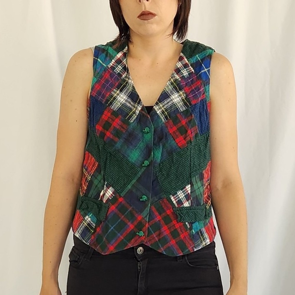90s Hand Made Green, Blue, and Red Plaid Vest